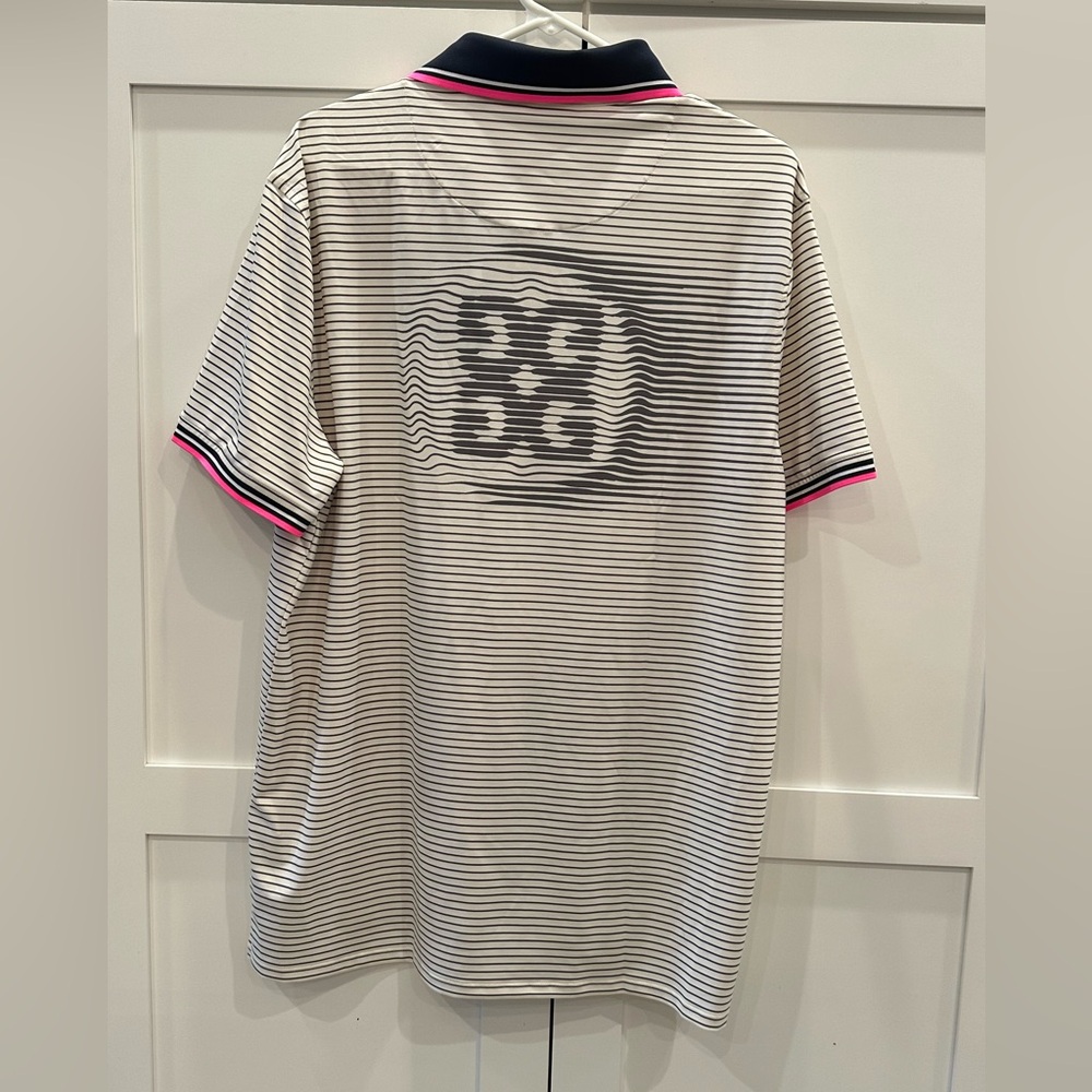 G/FORE Men's Striped Polo Shirt - Black, White, and Pink